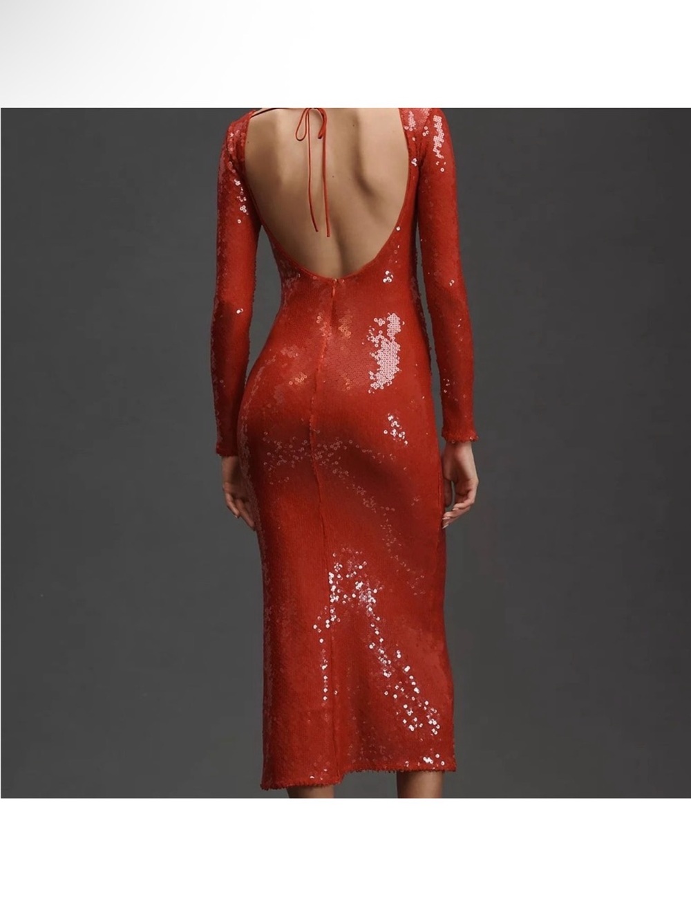Anthropologie Bardot Red Sequin Long-Sleeve Backless Midi Dress